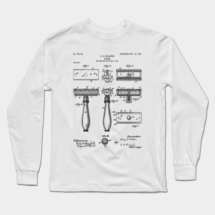 Razor Patent - Barber Art - Black And White Long Sleeve T-Shirt